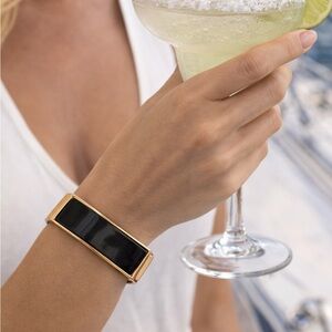 Gold Bracelet with Jet Resin Inlay